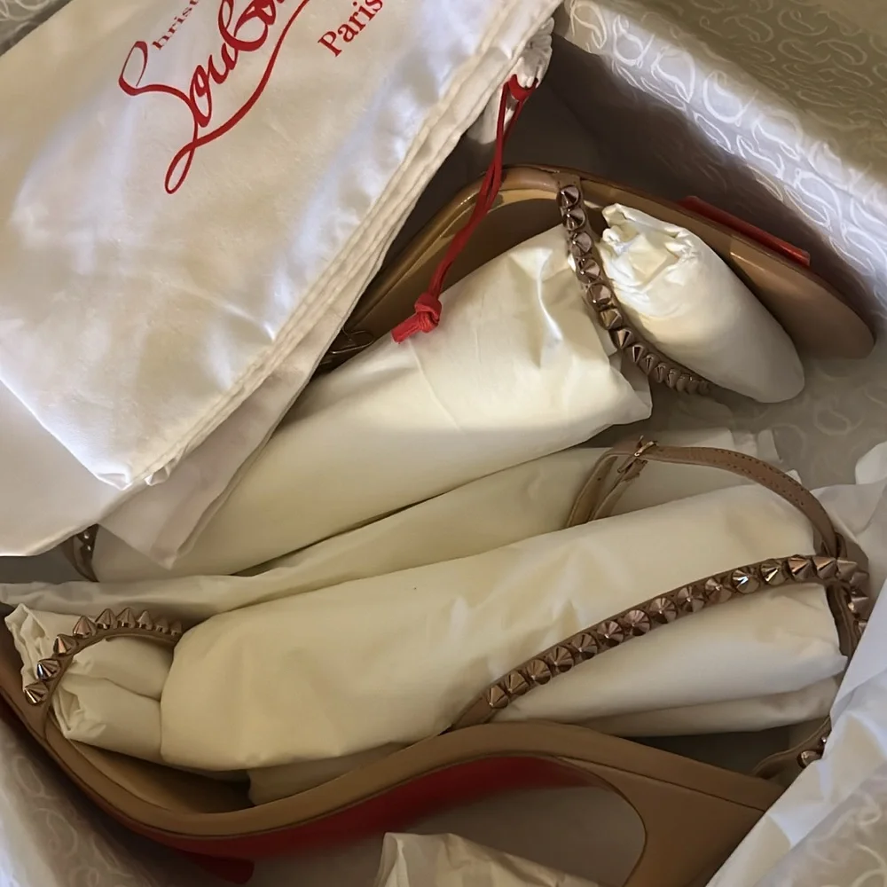 Christian Louboutin Tan Studded Heels - Picture 2 of 2